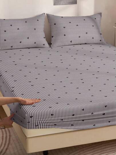 1pc Fitted Sheet, Soft And Comfortable Mattress Protector, Bedroom Use, All Season, Dust-Proof And Anti-Slip, Geometric Pattern Flat Sheet, Suitable For Twin, Full, Queen, King Size Beds, Machine Washable (Pillowcase Not Included)