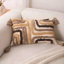 Abstract Tufted Pillow Case, Mid-Century Modern Geometric Pattern Cushion Cover, Textured Embroidery Decor, 12x20/18x18 Inches - Brown Desert - View 6