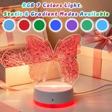 1件 3D蝴蝶壓克力小夜燈，RGB觸控LED檯燈，USB通用插電裝飾燈，護眼3D視覺氛圍燈，適用於臥室、兒童房、客廳，日常禮物，精美禮品 - 白色 - 查看 5