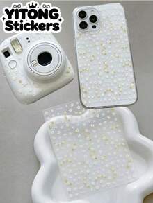 1pc Cream White Small Gold Dot Daisy Floral Embossed Decorative Sticker, Waterproof Self-Adhesive No Residue, Spring Fresh Full Coverage Small Flower Sticker For Camera Phone Case, Gentle Korean Style Shell Decoration Sticker For Personal Belongings - Cute Little Flowers - View 1