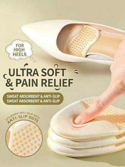 QKC 1 par de plantillas medias de esponja para la parte delantera del pie de zapatos de tacón alto para mujer, plantillas medias antideslizantes para alivio del dolor de pies, plantillas de punta redonda