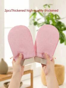 1/2pcs Gentle Exfoliating Dual Layer Bath Mittens Home Bathroom Decor Fall Decor Back To School - Pink - View 6