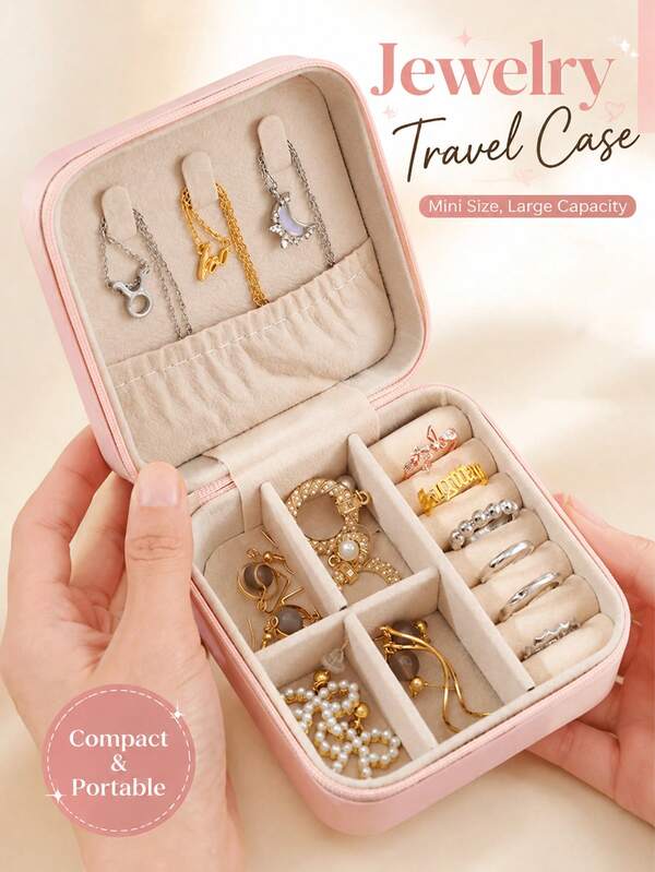 Portable Jewelry Box For Women Men Cute Makeup Bag Zipper Storage Case Organizer Summer Cruise Travel Essentials Back To School Supplie Holiday Gifts