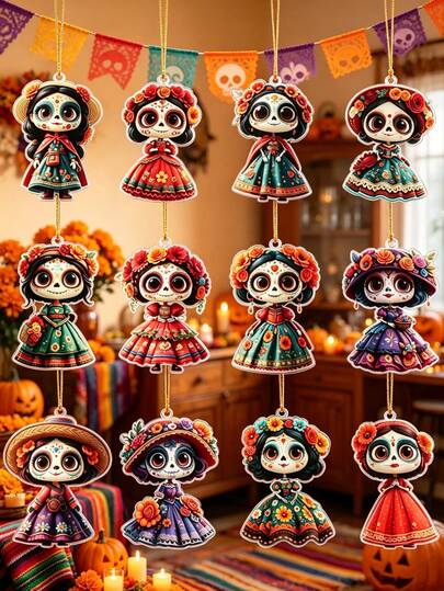 5/12pcs Mexican Style Skull Pendant, Colorful Big Eye Cartoon Skull Decoration, Party Decor, Party Favors, Mexican Carnival Decoration, Day Of The Dead Party Supplies, Day Of The Dead Hanging Decor, Day Of The Dead Keychain, Day Of The Dead Bag Charm, Day Of The Dead Room Decor,Party Bag Fillers, Day Of The Dead Gift, Party Favors, Halloween, Christmas