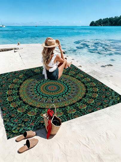 1pc Oversized Bohemian Mandala Sand-Resistant Quick-Dry Beach Towel Mat, Suitable For 1-3 Adults - Lightweight, Durable Polyester Fabric - Perfect For Travel, Camping, Hiking And Leisure Beach Time, Beach Mat, Picnic Mat, Camping Ground Cover