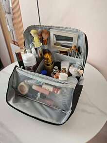 Tas Kosmetik Tegak untuk Wanita, Estetik, Gaya Mewah, Tas Penyimpanan Kosmetik Portabel dengan Kompartemen, Kotak Kosmetik Genggam - View 8