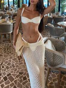 Women's Summer Beach Vacation Knit Cover-Up Skirt, Versatile Casual Chic - Apricot - View 3