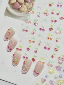 1片 3D果凍美甲貼紙 Ins新款小清新夏季美甲貼 玻璃水果櫻桃美甲裝飾 自黏式美甲配件 - 彩色 - 查看 5