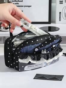 1件入學季荷葉邊學生文具筆袋，大容量布製多層多口袋筆袋：適合學生、青少年與成人－理想的學校與辦公室收納禮品，入學季、學校用品、筆袋、背包、文具，可收納計算機、筆記本與筆－適合學校、辦公室與旅行－適合學生、專業人士、男士與女士，學校文具收納盒，多功能收納盒，安全拉鍊封口，筆袋 - 多色 - 查看 7