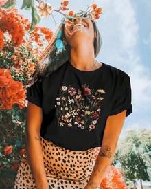 Women T-Shirts - 復古花朵 - 查看 3