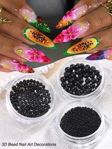 Mini Beaded Nail Art Decor, Black Resin Mini Beads, Large And Small Black Pearls, Y2K Punk Nail Art Design Nail Decoration, DIY Nail Salon Decor Accessories And Nail Supplies - Multicolor - View 2