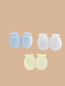 1/3 Pairs Solid Color Newborn Baby Mittens, All-Season Anti-Scratch Baby Accessories - Multicolor - View 16
