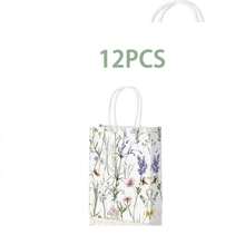 6/12/24Pcs Wildflower Print Paper Gift Bags, Botanical Garden Style White Rectangular Tote Bag Packs With Twisted Handles For Wedding, Birthday, BabyShower, Bridal Shower, Mother's Day, Spring Party Gift Packaging - View 7