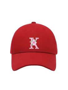 1pc Children's 26 Flower Letter Pattern Pink Baseball Cap, Toddler Girls Sun Hat, Suitable For Outdoor, Daily Wear, UV Protection - Red - View 7
