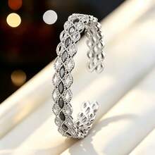 1pc Women's Fashion Multi-Layer Horse Eye Full Rhinestone Open Bangle, Vintage Hollow Adjustable Bracelet, Versatile Exquisite Jewelry For Party And Commute - Bracelet - View 4