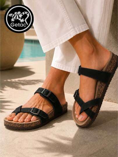 GETAC CHANCLAS MUJER, SANDALIAS HOMBRE Suela Antiderrapante con Plantilla de Corcho EVA PANTUNFLAS Unisex, Correas ajustables con Broche hebilla Empeine abierto Cómodas.
