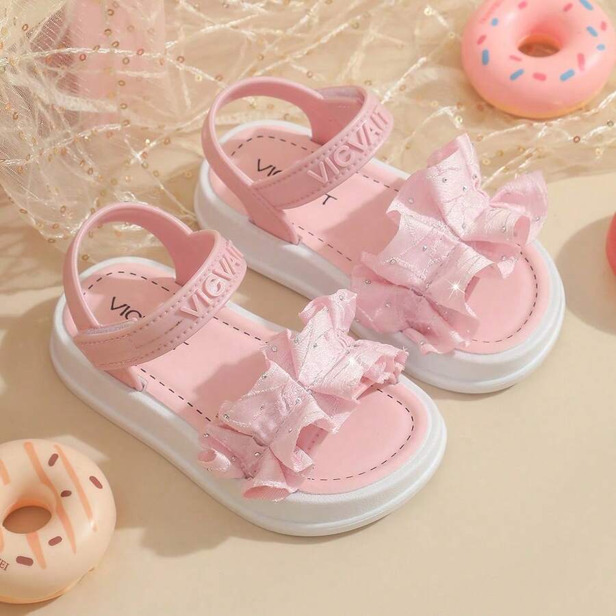 Caweiny Girls' Fashion Sunny Sandals, Summer Lace Princess Shoes, Sweet Stylish Versatile Non-Slip Soft Sole Comfortable Pretty - Pink - View 1
