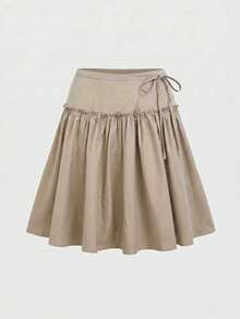 QUNGIGU Rok Midi Wanita Model Lilitan dengan Hem Berkerut, Pakaian Musim Panas untuk Liburan Pantai, Kencan, dan Jalan-jalan. - Khaki - View 6