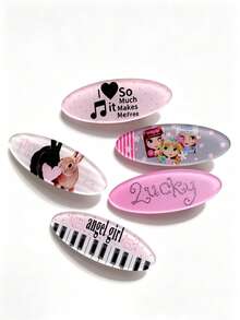 5pcs Japanese Vintage Sweet Style Pink Piano Note Side Hair Clips Lucky Girl Versatile Bangs Hair Accessory (Protective Film On Product Surface) - Multicolor - View 4