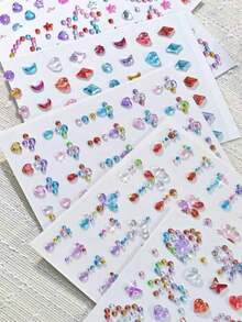10/4/1 Sheets Sequin Heart Star Stickers Self-Adhesive Rhinestone Diamond Shape Design For Makeup And Clothing, Multi-Color Diamond Face Gems For Valentine's Day, Festivals, Parties And Events - Multicolor - View 7
