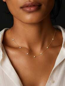 ConiiW A Classic And Romantic 925 Sterling Silver 0.7-Carat Moissanite Choker, Perfect For Everyday Wear Or Parties. - Gold - View 4