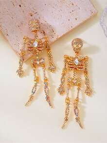 2pcs Rhinestone Halloween Skull Earrings - Gold - View 2