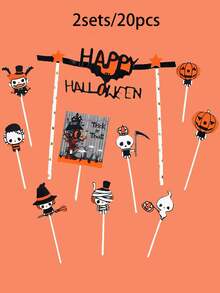 1/2/3sets Halloween Cake Toppers Cute Ghost Pumpkin Witch Cupcake Picks, Halloween Party Cake Decorations Supplies For Holiday Home Dessert Decor - Multicolor - View 9