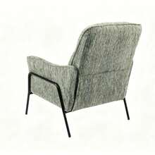 Green Textured Fabric Accent Chair, Black Metal Frame Padded Single Lounge Armchair - Green + Fabric - View 8