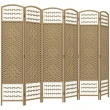 HOMCOM 6 Panel Room Divider, Folding Privacy Screen, 5.6' Room Separator, Wave Fiber Freestanding Partition Wall Divider, Natural-XY444617 - 1 - View 1
