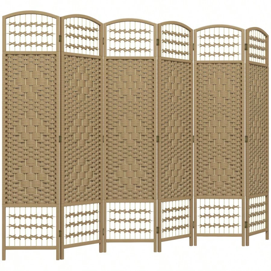 HOMCOM 6 Panel Room Divider, Folding Privacy Screen, 5.6' Room Separator, Wave Fiber Freestanding Partition Wall Divider, Natural-XY444617 - 1 - View 1