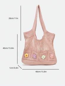 Dedoo Retro Hollow-Out Floral Contrast Color Casual Crossbody Bag(The Color Position Of Flowers Is Random)(The Color/Pattern Of Shoulder Strap Is Random) - Pink - View 11