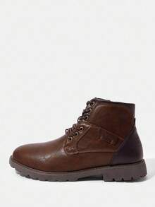 QRLQRL 1 Pair Men's Brown Round Toe Non-Slip Rubber Sole Casual Retro Ankle Boots For Daily Outdoor Wear In Autumn - Brown - View 2