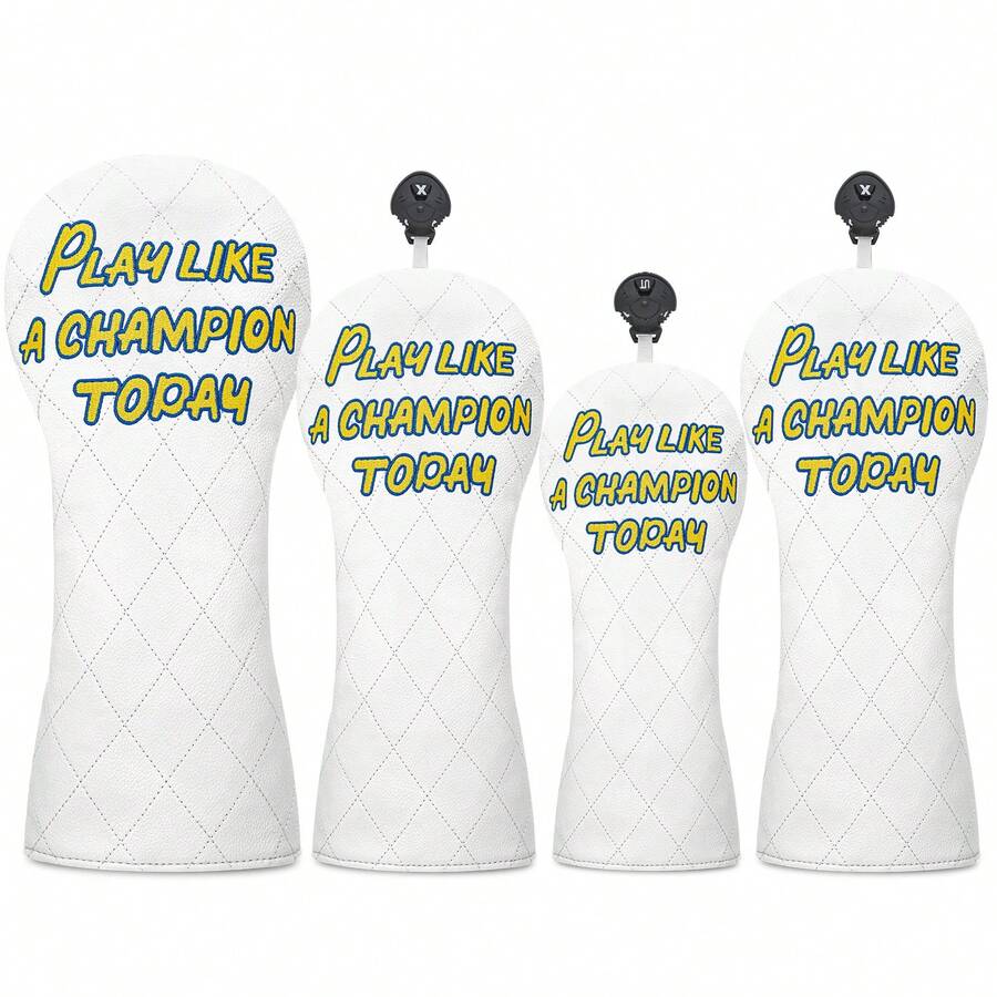 1PC Play Like A Champion Today Printed Golf Head Covers Set For Driver Fairway Hybrid, Durable PU Material, Universal Accessory For Men & Women - Multicolor - View 1