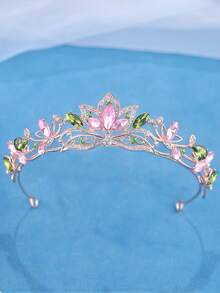 KOVLYNE 1件女款奢華金色水晶皇冠，粉色與綠色水鑽公主風新娘頭飾，適用於婚禮、舞會與選美比賽 - 彩色 - 查看 10