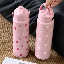 800ml Strawberry Bow Insulated Water Bottle - White Heart Design, Large Capacity For All-Day Hydration, Suitable For School Use, Lightweight And Leak-Proof, Perfect For Iced Coffee, Iced Lemon Tea And Study Drinks - Multicolor - View 7