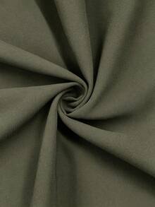 Gaun Panjang Chiffon Hijau Zaitun Polos yang Elegan, Leher Bulat, Lengan Pendek Bergelombang, Pinggang Elastis, Hem Berumbai, Gaun Wanita yang Mengalir - Olive Green - View 10