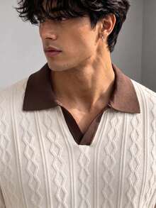 Sweater Rajut Bergaris Lengan Panjang Leher Bulat GRDR Pria - Aprikot - View 3