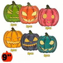 12/36 Stücke 6 sortierte Halloween-Pappteller, Einweg-Essenssteller in Kürbisform 7 Zoll + 9 Zoll, süße Geistergesicht-Dekoration, Halloween-Party-Zubehör (Durchschnittsmischung) - Kürbisteller - Übersicht 10