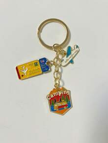 [1 pieza] Llavero de aventura de camping y viaje al aire libre, colgante de billete de avión para equipaje y bolso, colgante de mochila estilo vacaciones, llavero colgante de camping en montaña y RV, colgante de metal de billete de aventura de avión, accesorio de bolso para entusiastas de viajes al aire libre, anillo de llaves dorado de viaje, soporte de llaves portátil anti-pérdida, decoración de bolso de viaje, regalo de recuerdo de viaje para entusiastas de camping - Multicolor - Ver 7