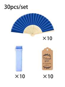 3-60pcs Elegant Fan Set, Includes Thank You Card, Tag And Gift Bag, Bride Bamboo Handheld Folding Fan, Suitable For Bridesmaid Gift And Wedding Decoration, Party Event, Perfect Summer Accessory, 1pc - Royal Blue - View 7