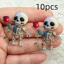 10pcs Gothic Cartoon Acrylic Pendants - Cute Acrylic Skull And Rose, Individual Earring Pendants, Jewelry Accessories - Colorful - View 2