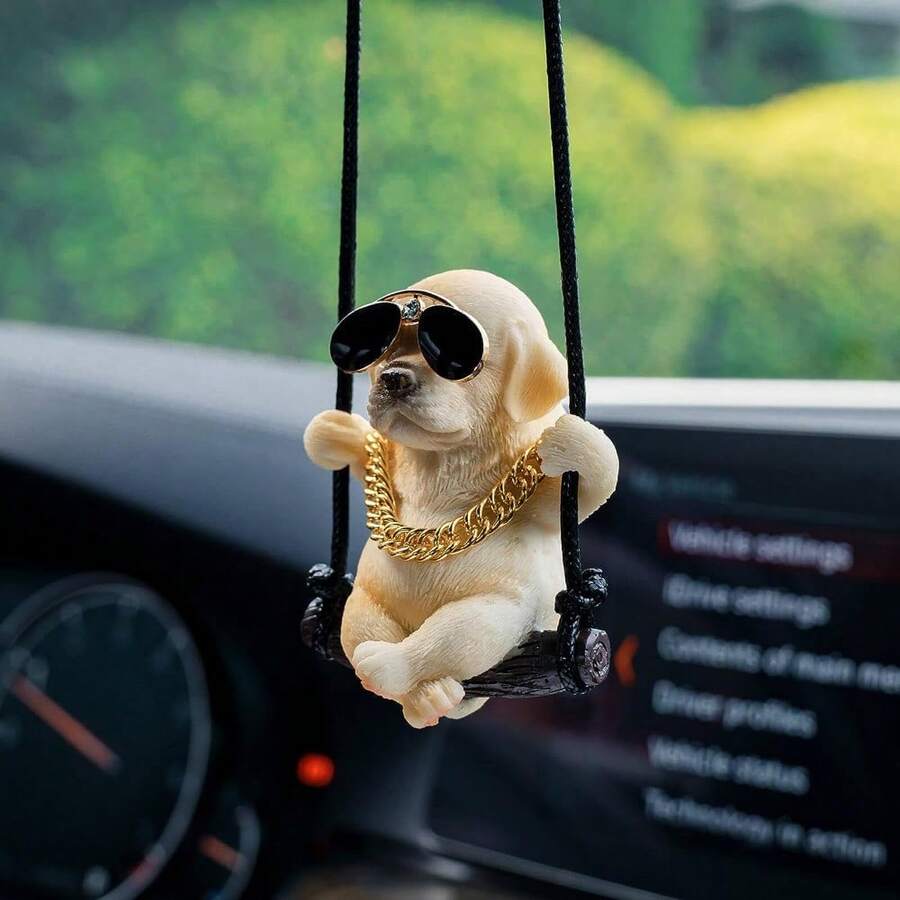 1pc Swinging Labrador Golden Retriever Car Rearview Mirror Hanging Ornament, Car Interior Decoration, Suitable As Gift For Friends And Family - A - View 1