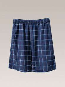 Men's Summer Casual Thin Pajama Shorts, Simple Plaid Print, 3 Colors 3-Piece Set, Lazy Comfortable Home Shorts - Multicolor - View 5