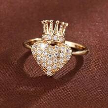 1pc Elegant Heart Crown Design Cubic Zirconia Embellished Fashion Ring For Women - Multicolor - View 1