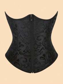 1pc Zipper Jacquard Corset Waist Cincher, Women's Button-Up Waist Trainer Belly Band, Suitable For Party Wear - Black - View 2