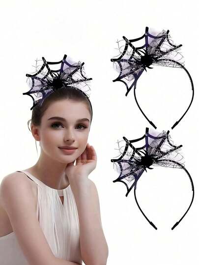 1pc Spider Web Mesh Headband With Black Spider Decor, Halloween Spooky Gothic Style Hair Accessory, Cosplay Party Costume Hair Tie, Women's Halloween Trick Or Treat Outfit Photo Booth Headpiece