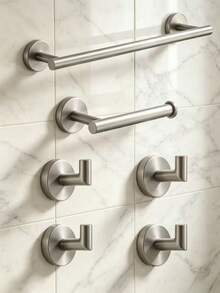 Bathroom Towel Bar Installation Set, Includes 1 Towel Bar, 1 Toilet Paper Holder And 4 Hooks, Total 6 Pieces - Multicolor - View 10