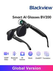 Blackview BV200 ChatGPT AI 智能眼鏡，搭載 8MP 鏡頭、藍牙通話、AI 語音聊天、AI 語音助手與 ChatGPT 即時翻譯，最高 6 小時音訊播放或 40 分鐘影片拍攝，開放式耳機立體聲喇叭 - 查看 8