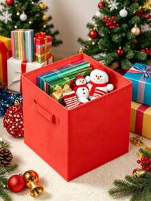 Kotak Penyimpanan Dekorasi Natal 6PCS/3PCS/2PCS/1PC, Kotak Penyimpanan Bola Dekoratif, Organizer Penyimpanan Kapasitas Besar, Kotak Penyimpanan Rumah, Dapat Digunakan Sebagai Hadiah Santa Claus, Keranjang Penyimpanan Kain Lipat dengan Pegangan, Keranjang Hadiah Cocok untuk Rumah, Kamar Tidur, Kantor - Merah - View 7