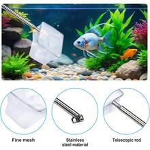 可伸縮魚缸魚網，不鏽鋼手柄搭配細尼龍網，適用於魚缸水族箱 - 白色 - 查看 5